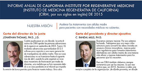 2015 CIRM annual report cover in Spanish