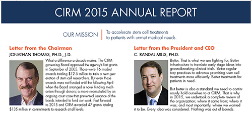 2015 CIRM annual report cover